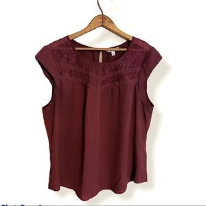 Candies burgundy cap sleeve chiffon lace top XL